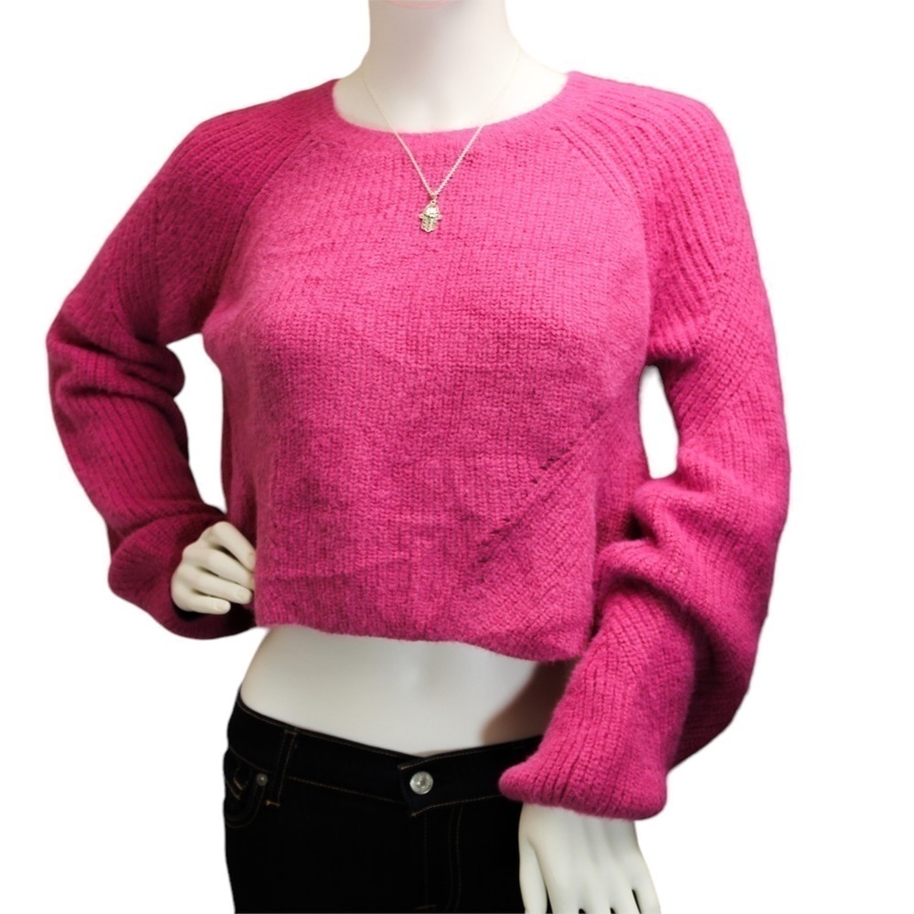 Pure Collection Cropped Soft Knit Long Sleeve Sweater Women’s Pink Top Sz Medium